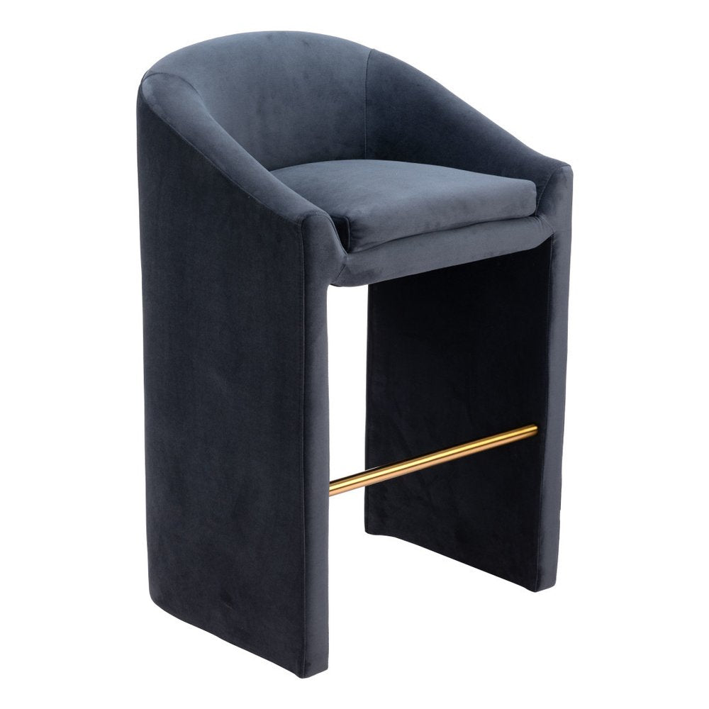 30" Gray And Gold Velvet And Fabric And Steel Low Back Bar Height Bar Chair HomeRoots