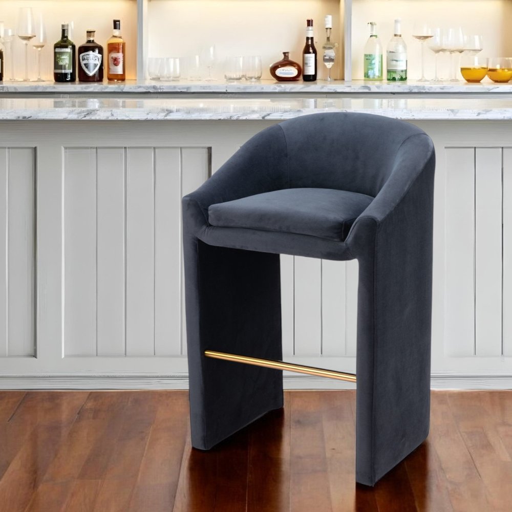 30" Gray And Gold Velvet And Fabric And Steel Low Back Bar Height Bar Chair HomeRoots