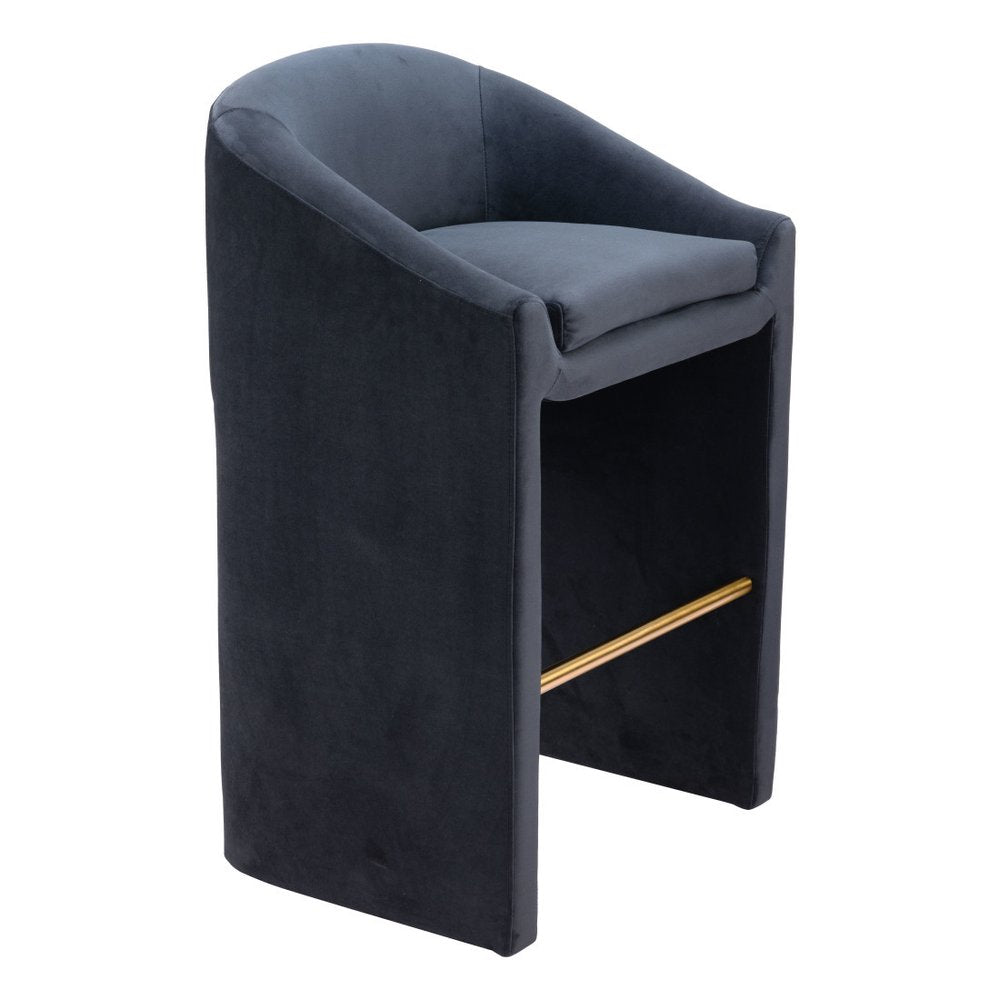 30" Gray And Gold Velvet And Fabric And Steel Low Back Bar Height Bar Chair HomeRoots