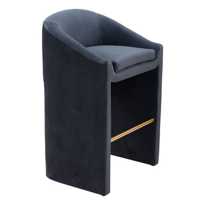 30" Gray And Gold Velvet And Fabric And Steel Low Back Bar Height Bar Chair HomeRoots