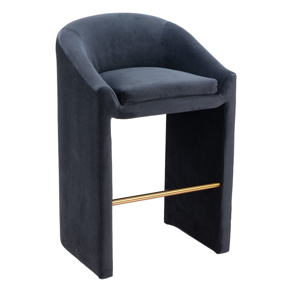 30" Gray And Gold Velvet And Fabric And Steel Low Back Bar Height Bar Chair HomeRoots