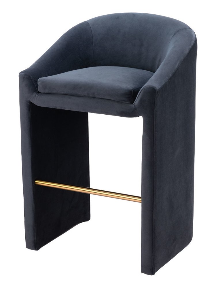 30" Gray And Gold Velvet And Fabric And Steel Low Back Bar Height Bar Chair HomeRoots