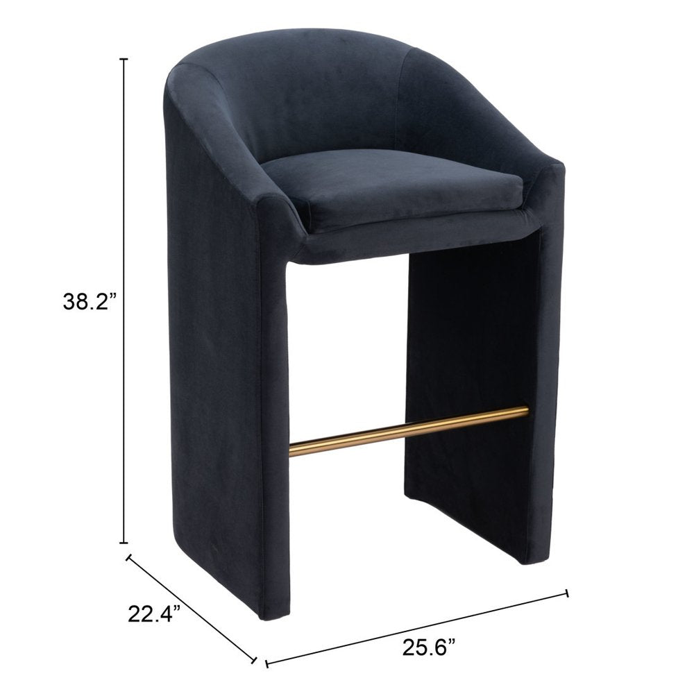 30" Gray And Gold Velvet And Steel Low Back Bar Height Bar Chair HomeRoots
