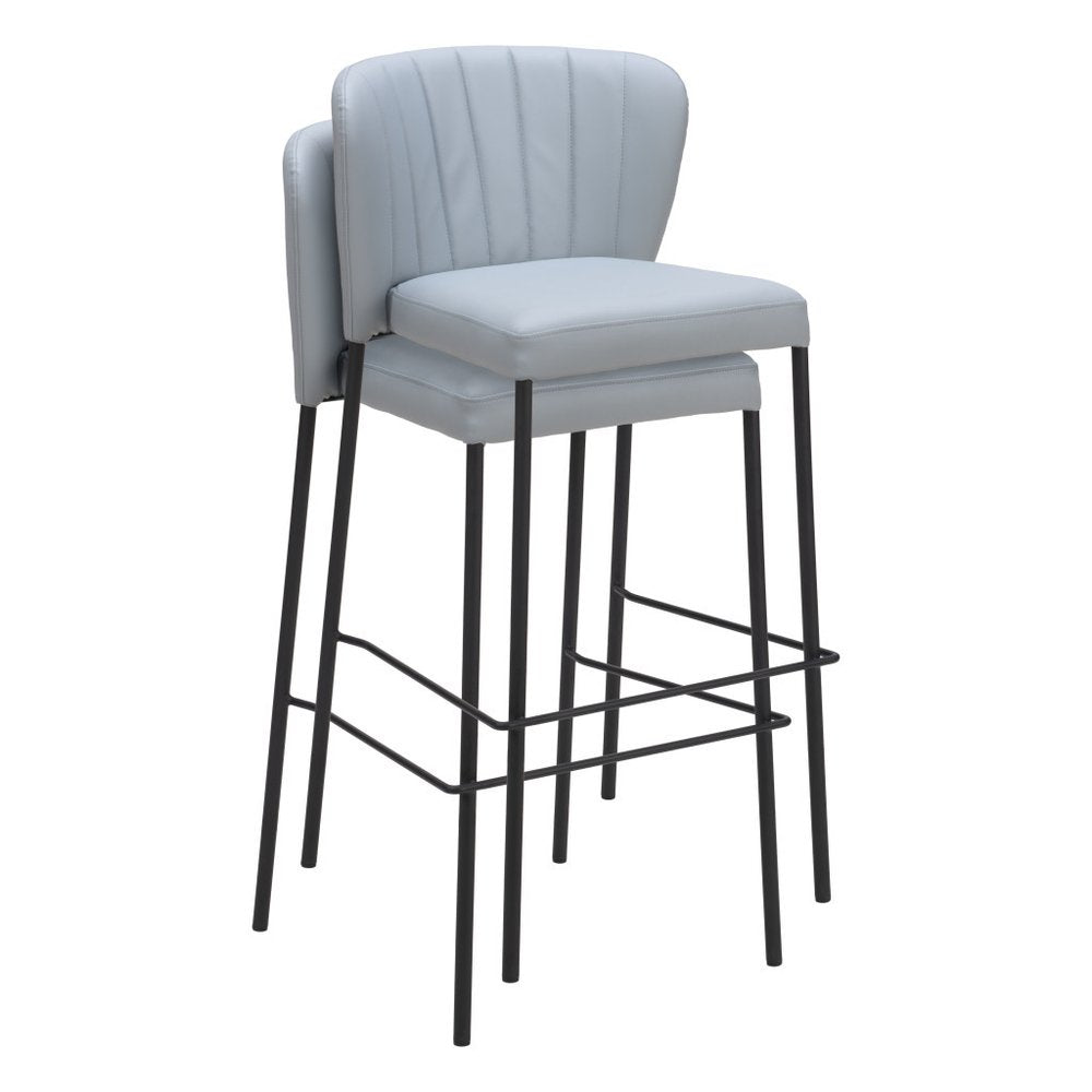Set of Two 29" Gray And Black Faux Leather And Fabric And Steel Bar Height Bar Chairs HomeRoots