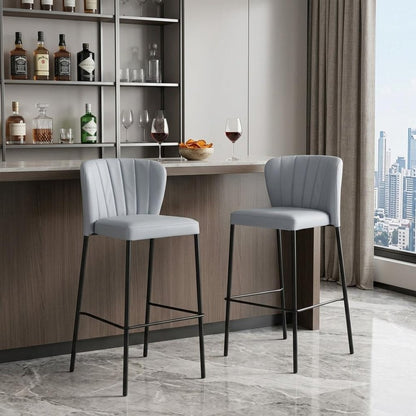 Set of Two 29" Gray And Black Faux Leather And Fabric And Steel Bar Height Bar Chairs HomeRoots