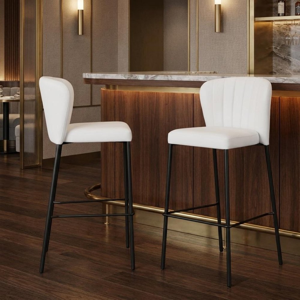 Set of Two 29" Gray And Black Faux Leather And Fabric And Steel Bar Height Bar Chairs HomeRoots