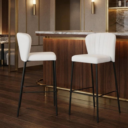Set of Two 29" Gray And Black Faux Leather And Fabric And Steel Bar Height Bar Chairs HomeRoots