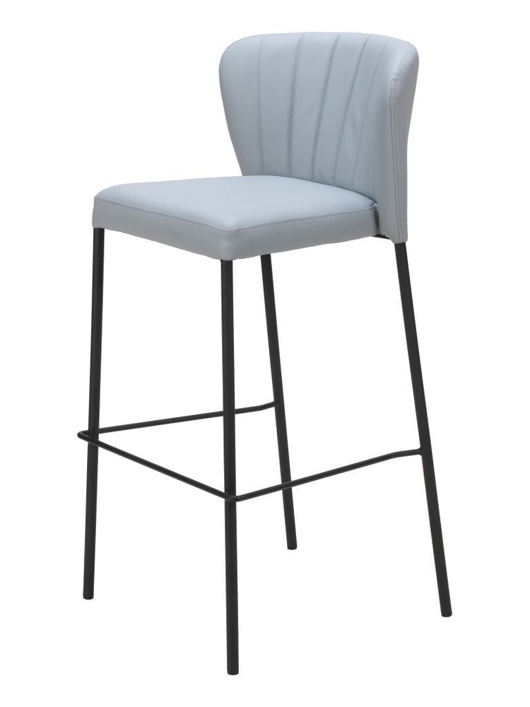Set of Two 29" Gray And Black Faux Leather And Fabric And Steel Bar Height Bar Chairs HomeRoots