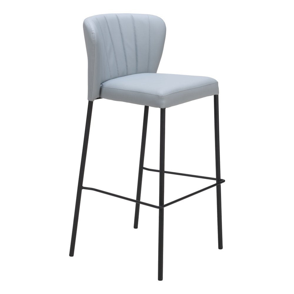 Set of Two 29" Gray And Black Faux Leather And Fabric And Steel Bar Height Bar Chairs HomeRoots