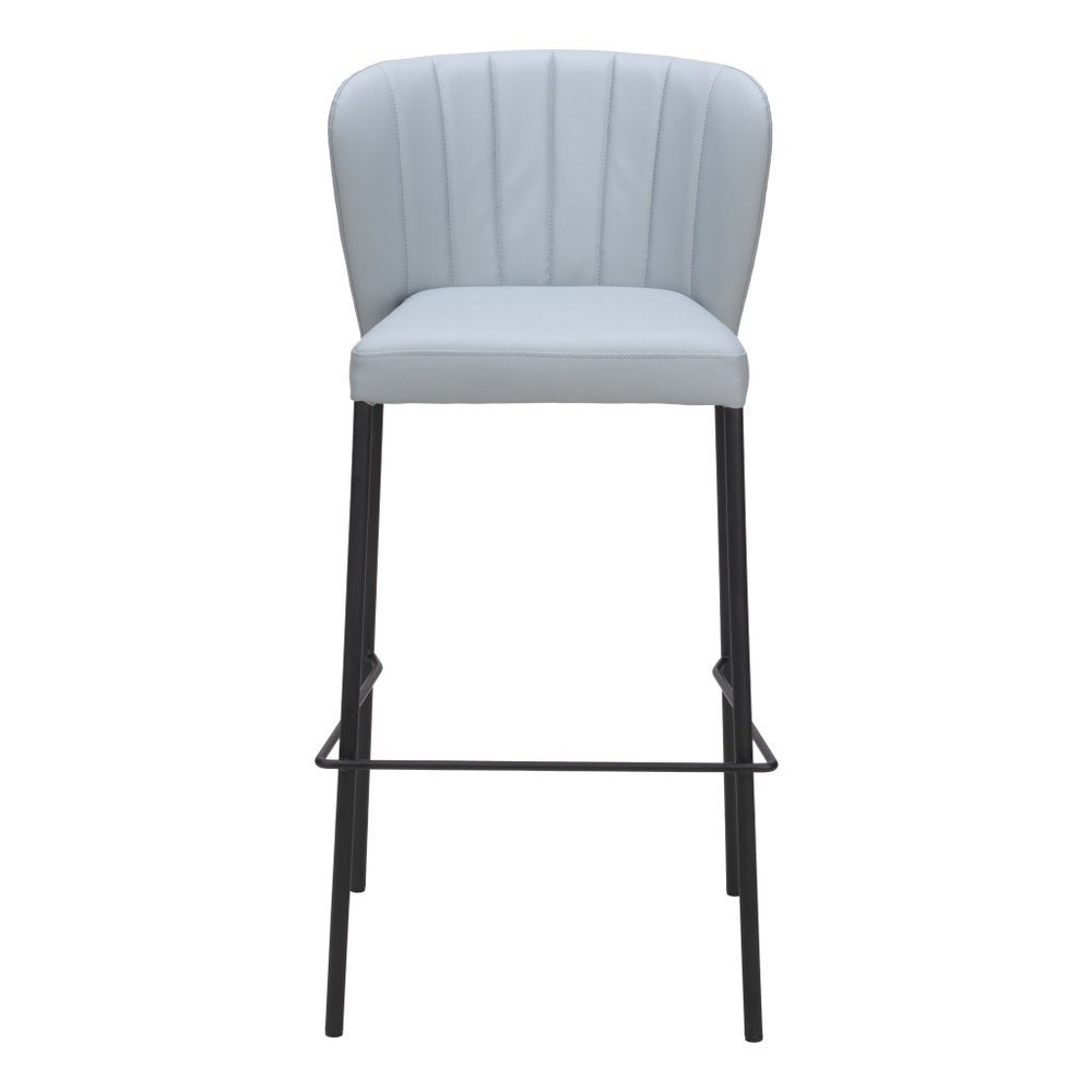 Set of Two 29" Gray And Black Faux Leather And Fabric And Steel Bar Height Bar Chairs HomeRoots