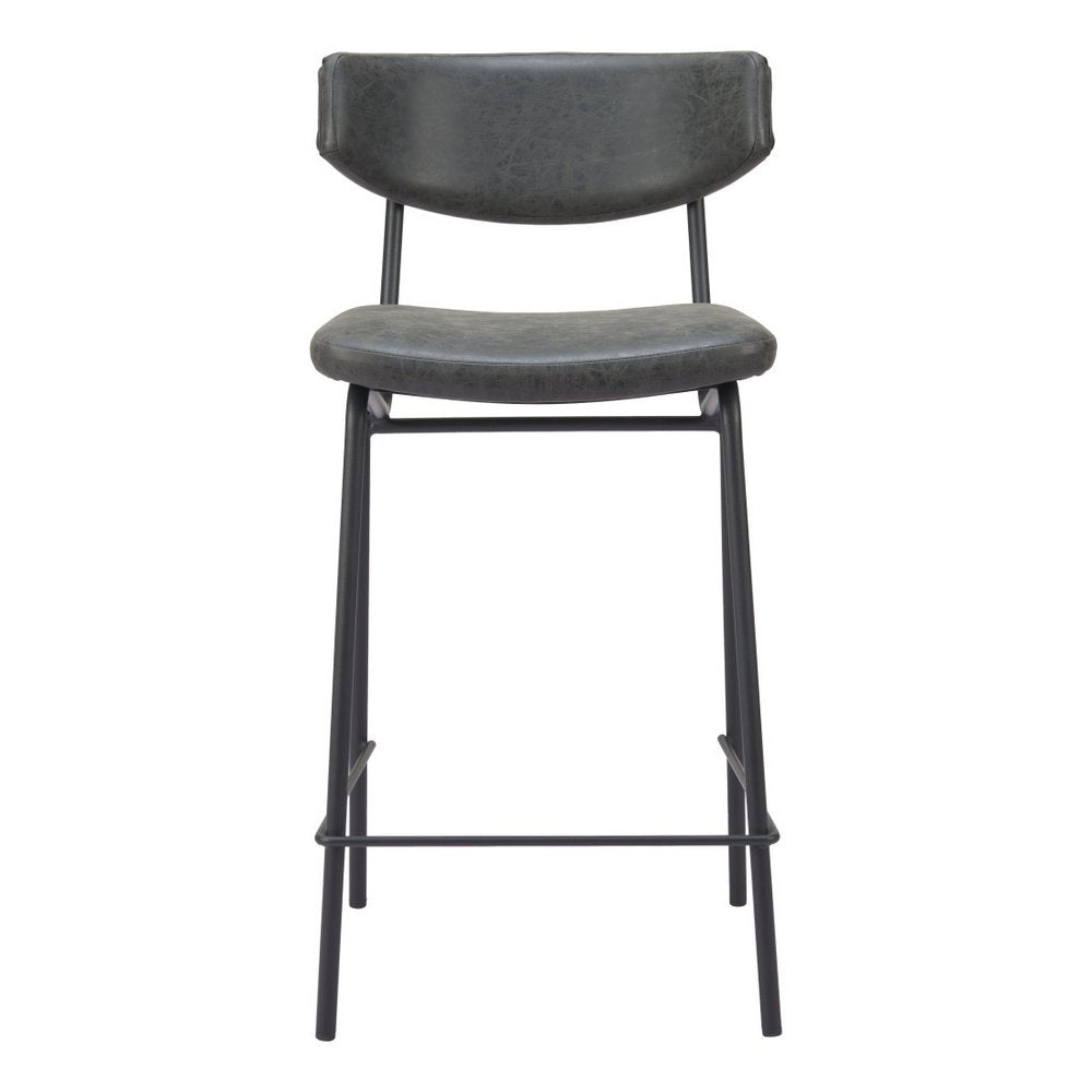 Set of Two 30" Black Faux Leather And Steel Low Back Bar Height Bar Chairs HomeRoots