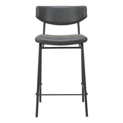 Set of Two 30" Black Faux Leather And Steel Low Back Bar Height Bar Chairs HomeRoots