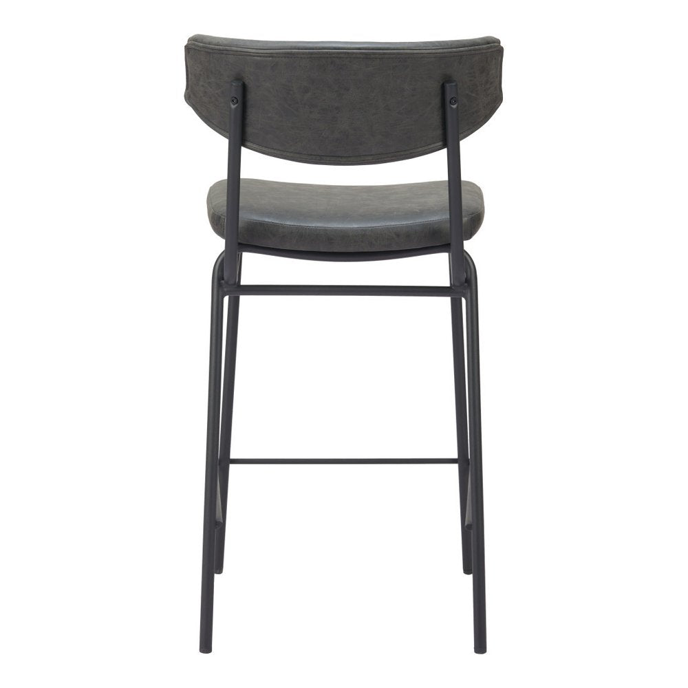 Set of Two 30" Black Faux Leather And Steel Low Back Bar Height Bar Chairs HomeRoots