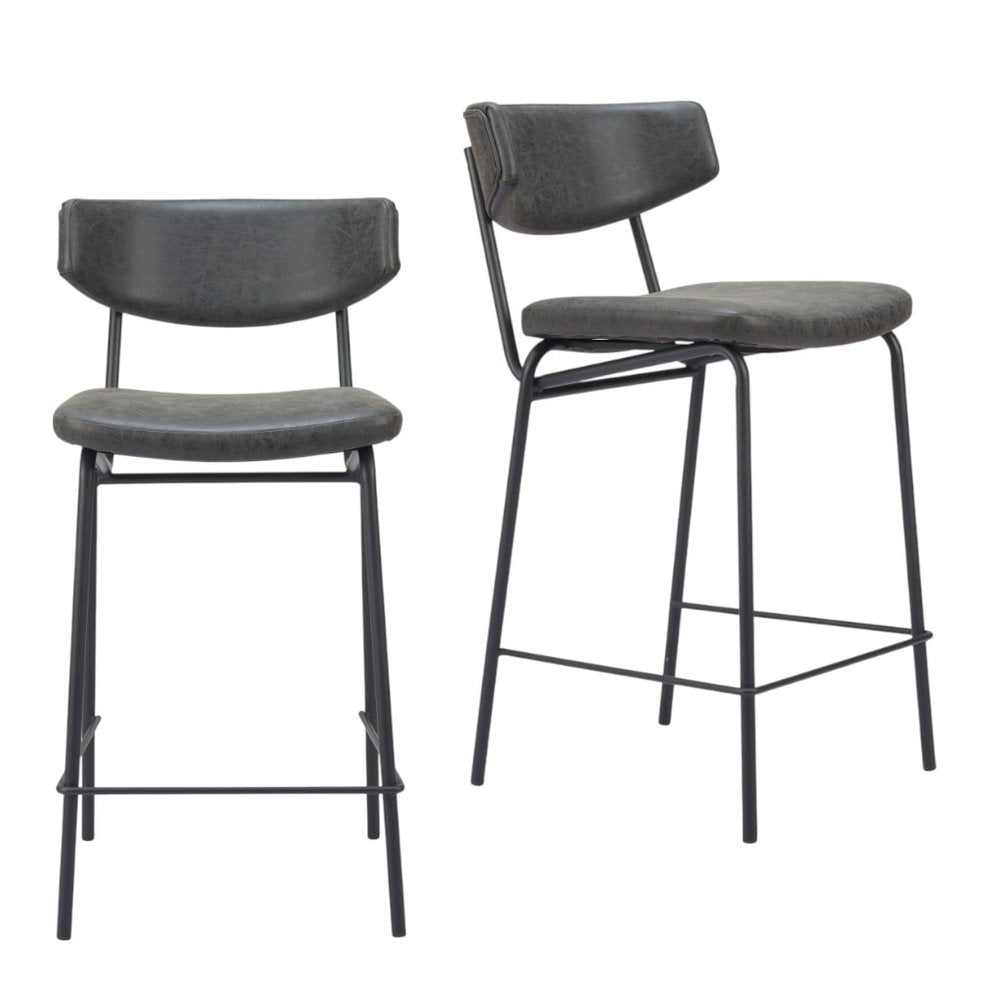 Set of Two 30" Black Faux Leather And Steel Low Back Bar Height Bar Chairs HomeRoots