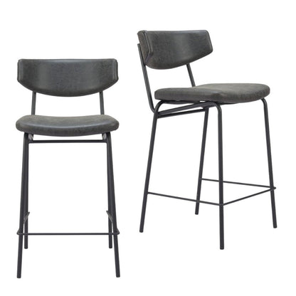 Set of Two 30" Black Faux Leather And Steel Low Back Bar Height Bar Chairs HomeRoots