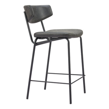 Set of Two 30" Black Faux Leather And Steel Low Back Bar Height Bar Chairs HomeRoots