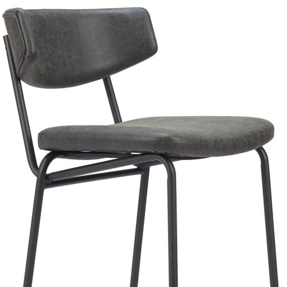 Set of Two 30" Black Faux Leather And Steel Low Back Bar Height Bar Chairs HomeRoots