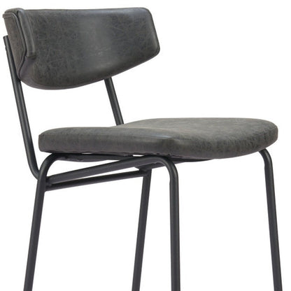 Set of Two 30" Black Faux Leather And Steel Low Back Bar Height Bar Chairs HomeRoots