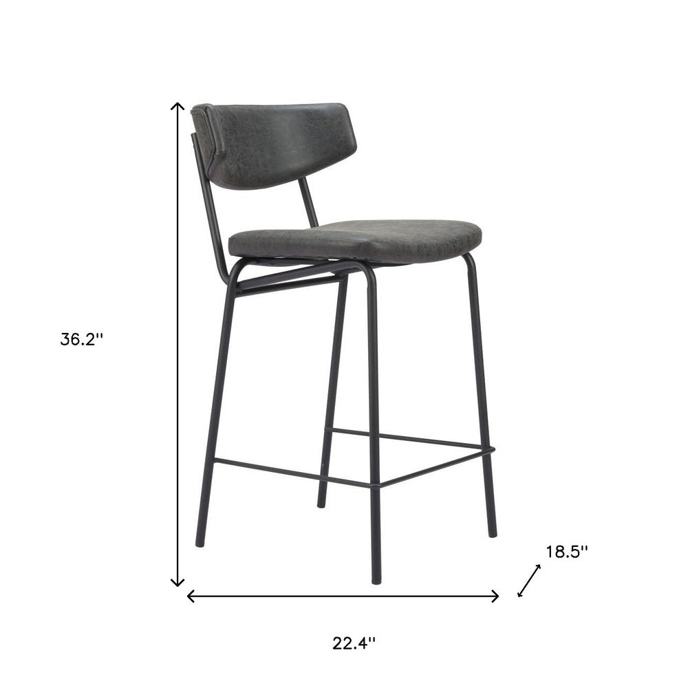 Set of Two 30" Black Faux Leather And Steel Low Back Bar Height Bar Chairs HomeRoots