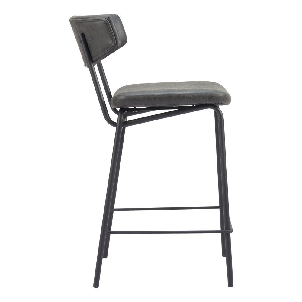 Set of Two 30" Black Faux Leather And Steel Low Back Bar Height Bar Chairs HomeRoots
