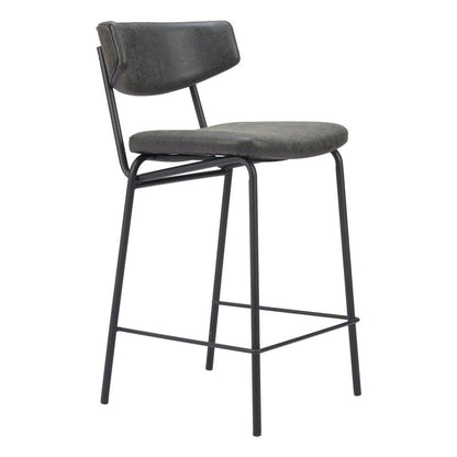 Set of Two 30" Black Faux Leather And Steel Low Back Bar Height Bar Chairs HomeRoots