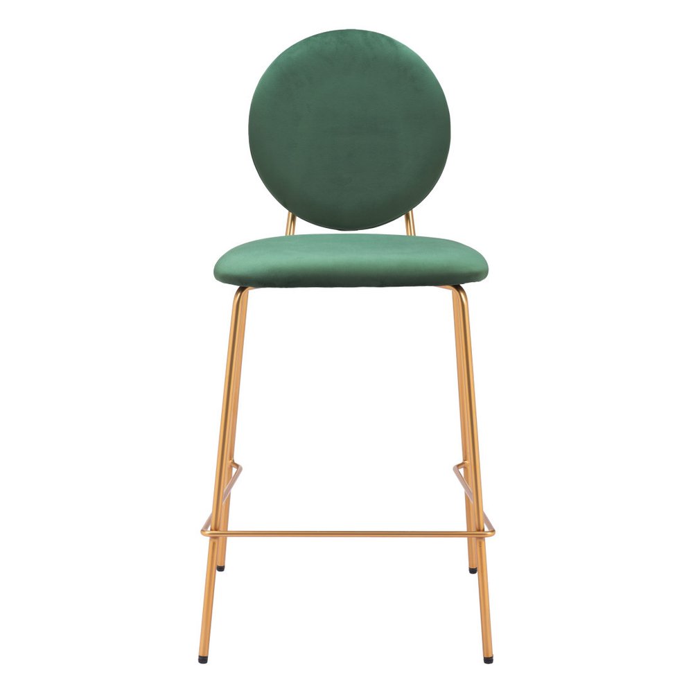 Set of Two 26" Green And Gold Velvet And Steel Counter Height Bar Chairs HomeRoots