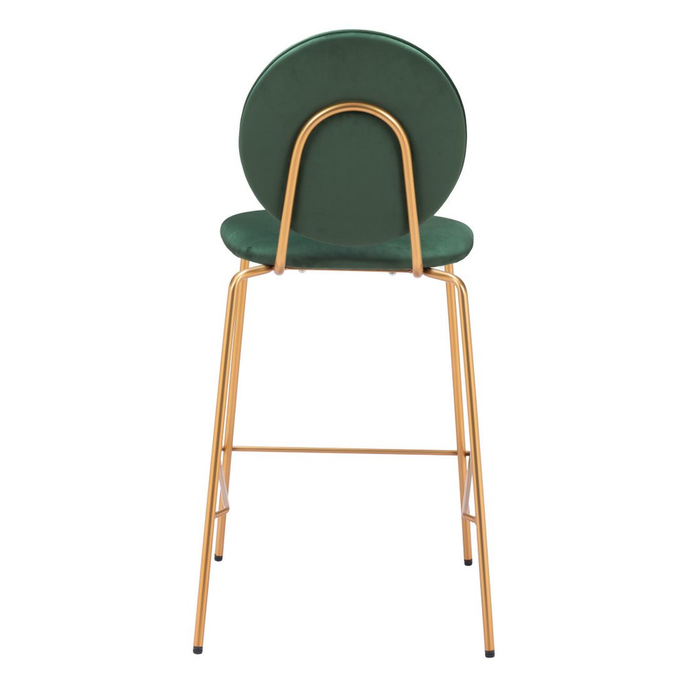 Set of Two 26" Green And Gold Velvet And Steel Counter Height Bar Chairs HomeRoots