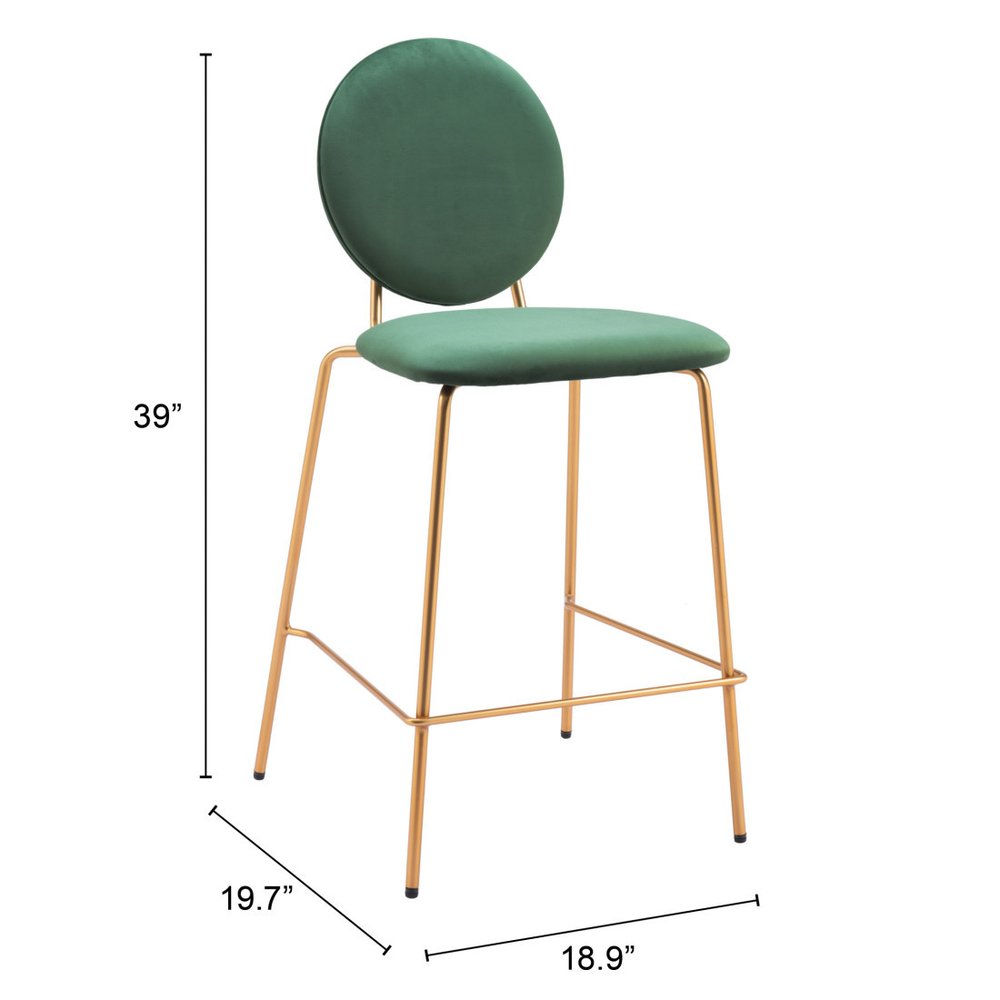 Set of Two 26" Green and Gold Velvet and Steel Counter Height Bar Chairs HomeRoots
