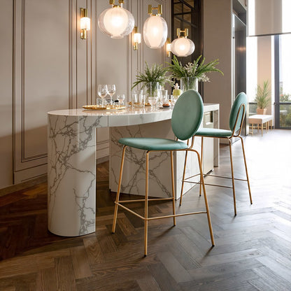 Set of Two 26" Green and Gold Velvet and Steel Counter Height Bar Chairs HomeRoots