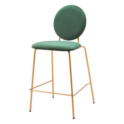 Set of Two 26" Green And Gold Velvet And Steel Counter Height Bar Chairs HomeRoots