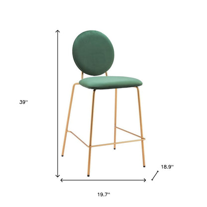 Set of Two 26" Green And Gold Velvet And Steel Counter Height Bar Chairs HomeRoots