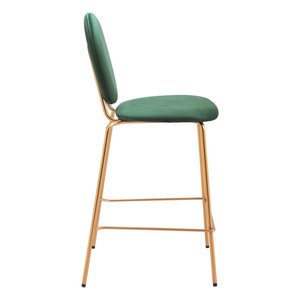 Set of Two 26" Green And Gold Velvet And Steel Counter Height Bar Chairs HomeRoots