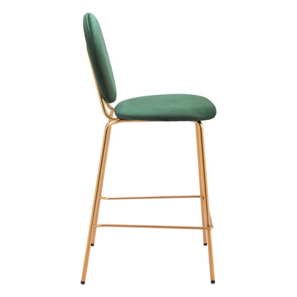 Set of Two 26" Green And Gold Velvet And Steel Counter Height Bar Chairs HomeRoots