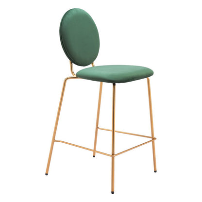 Set of Two 26" Green And Gold Velvet And Steel Counter Height Bar Chairs HomeRoots