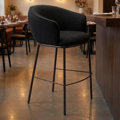 30" Black And Bronze Shearling And Fabric And Steel Bar Height Bar Chair HomeRoots