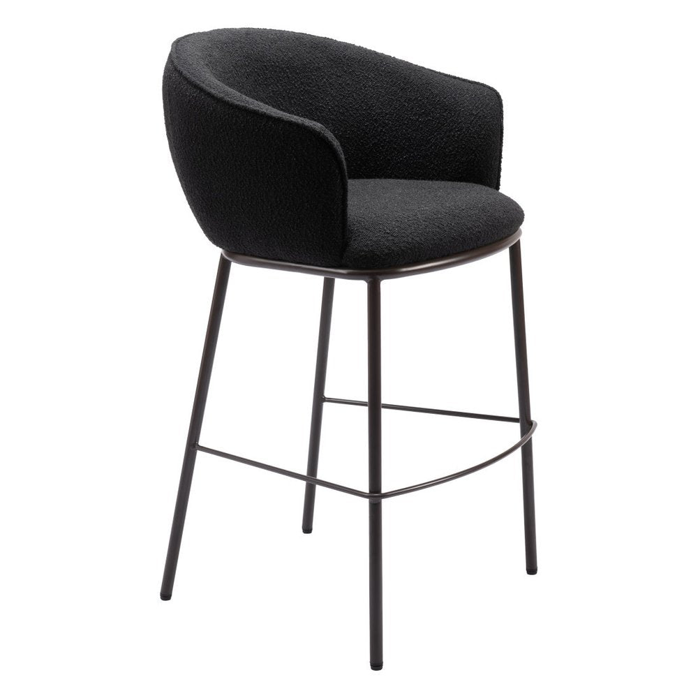 30" Black And Bronze Shearling And Fabric And Steel Bar Height Bar Chair HomeRoots