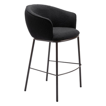 30" Black And Bronze Shearling And Fabric And Steel Bar Height Bar Chair HomeRoots