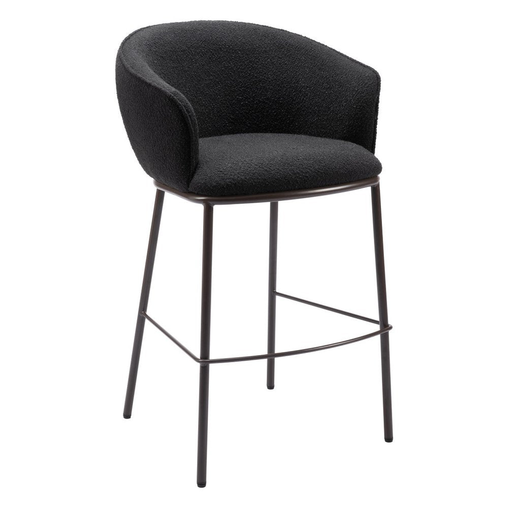 30" Black And Bronze Shearling And Fabric And Steel Bar Height Bar Chair HomeRoots