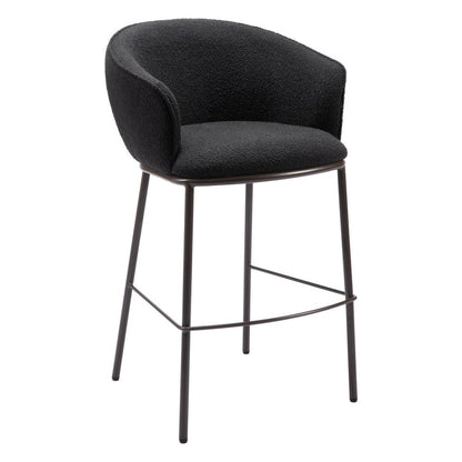 30" Black And Bronze Shearling And Fabric And Steel Bar Height Bar Chair HomeRoots