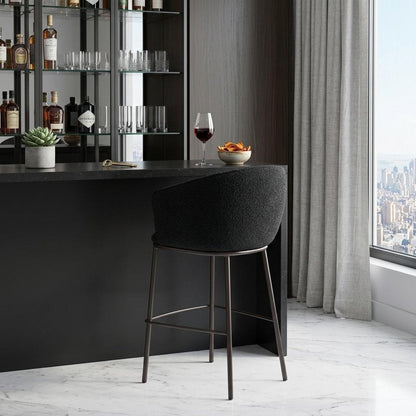 30" Black And Bronze Shearling And Fabric And Steel Bar Height Bar Chair HomeRoots
