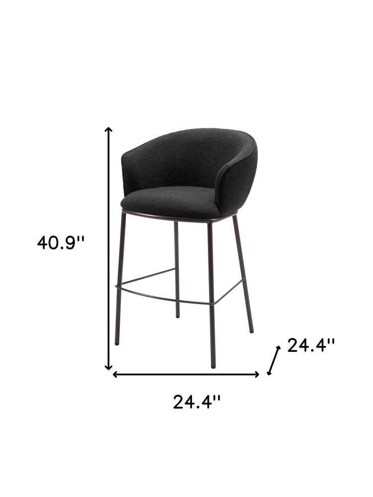 30" Black And Bronze Shearling And Fabric And Steel Bar Height Bar Chair HomeRoots