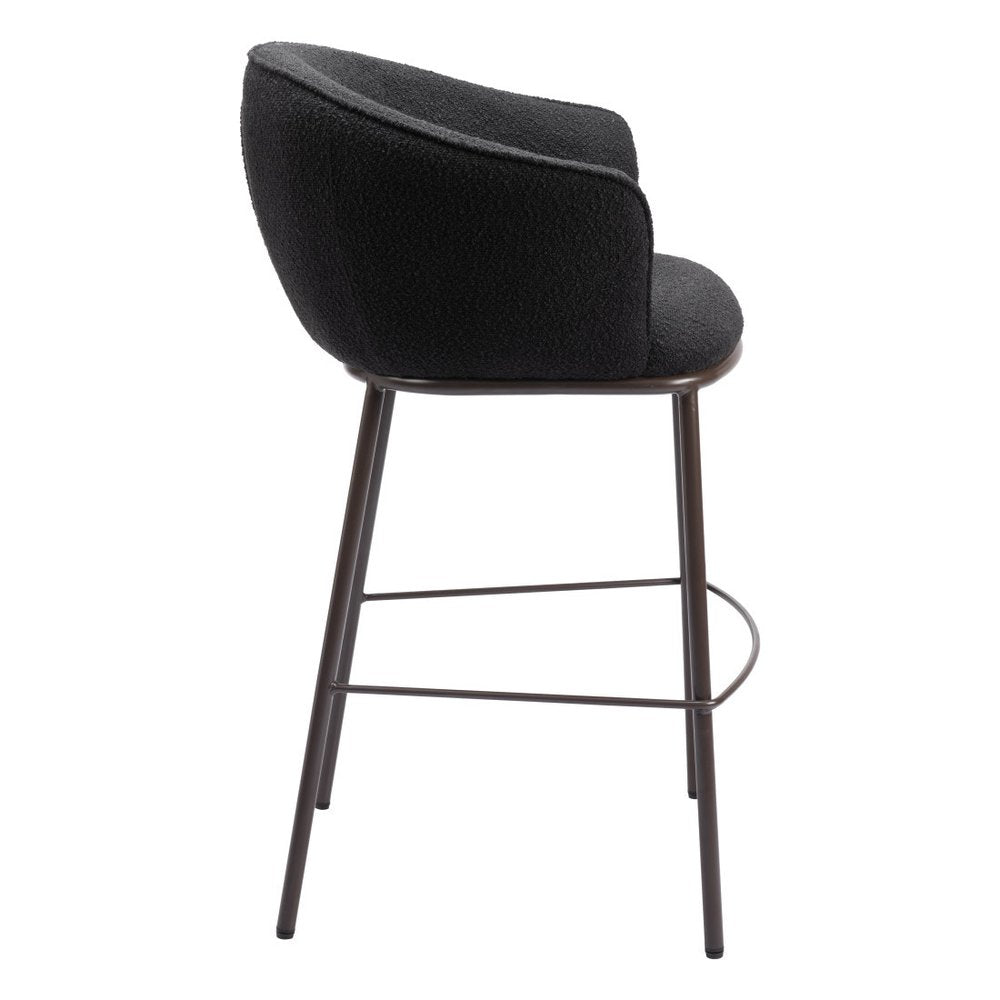 30" Black And Bronze Shearling And Fabric And Steel Bar Height Bar Chair HomeRoots