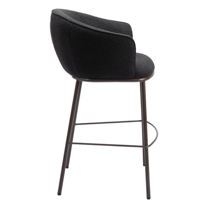 30" Black And Bronze Shearling And Fabric And Steel Bar Height Bar Chair HomeRoots