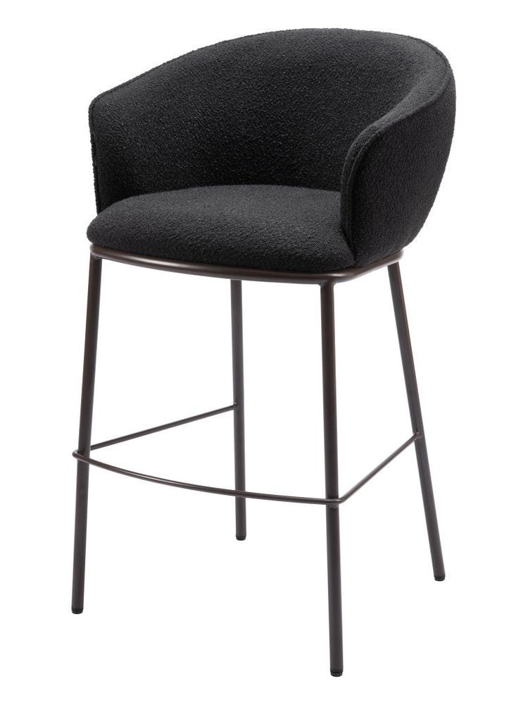 30" Black And Bronze Shearling And Fabric And Steel Bar Height Bar Chair HomeRoots