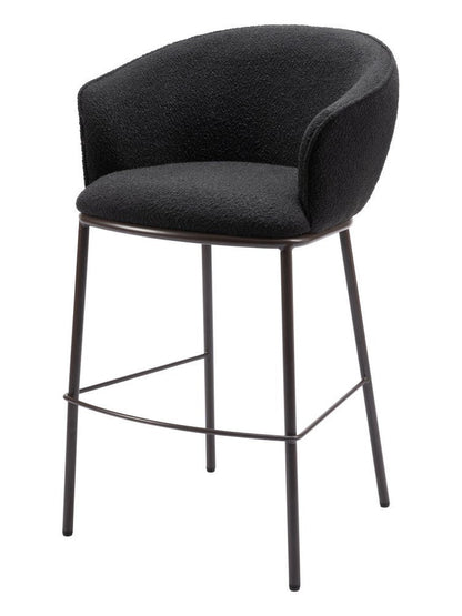 30" Black And Bronze Shearling And Fabric And Steel Bar Height Bar Chair HomeRoots