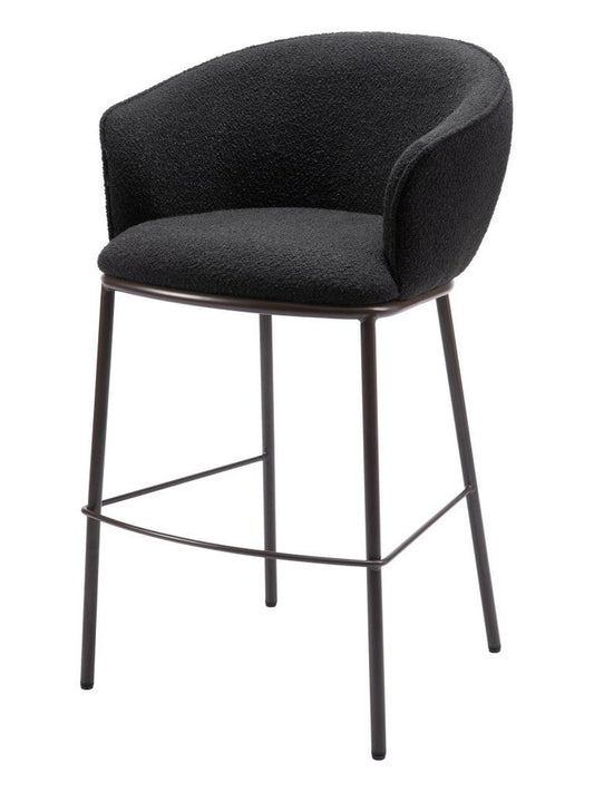 30" Black And Bronze Shearling And Fabric And Steel Bar Height Bar Chair