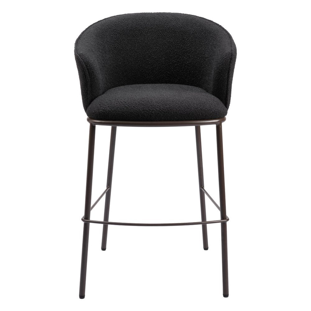 30" Black And Bronze Shearling And Fabric And Steel Bar Height Bar Chair HomeRoots