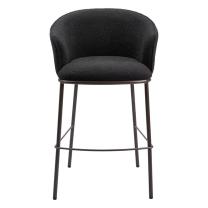 30" Black And Bronze Shearling And Fabric And Steel Bar Height Bar Chair HomeRoots