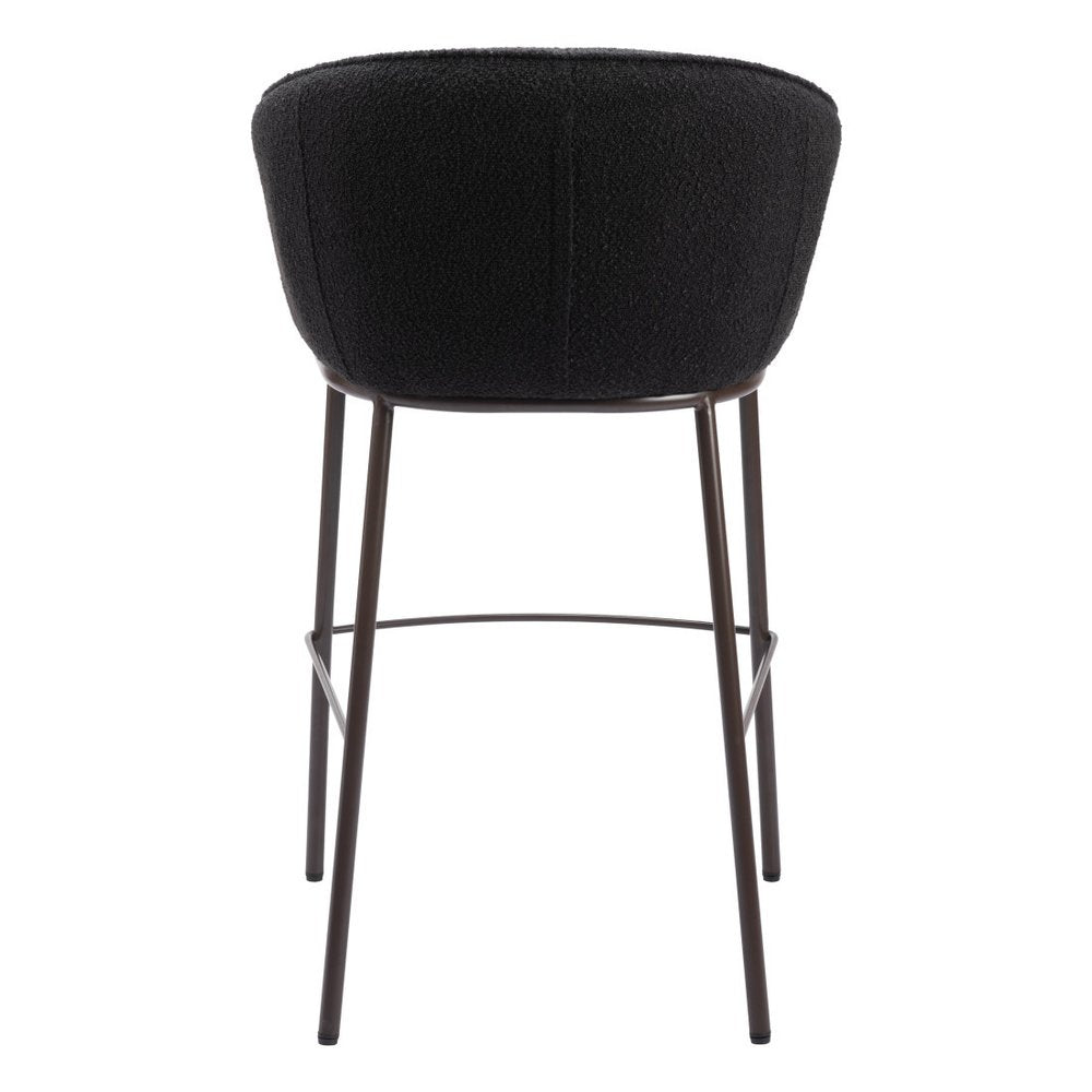 30" Black And Bronze Shearling And Fabric And Steel Bar Height Bar Chair HomeRoots
