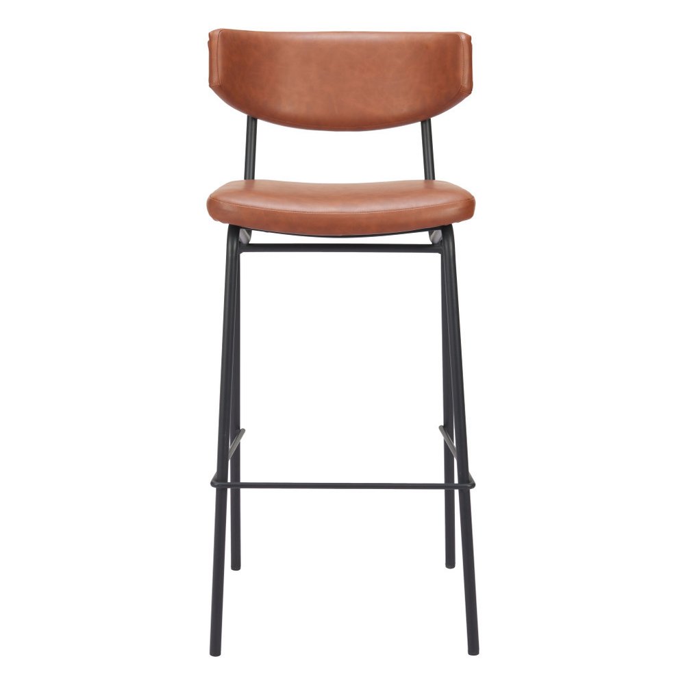 Set of Two 26" Brown And Black Faux Leather And Fabric And Steel Bar Height Bar Chairs HomeRoots